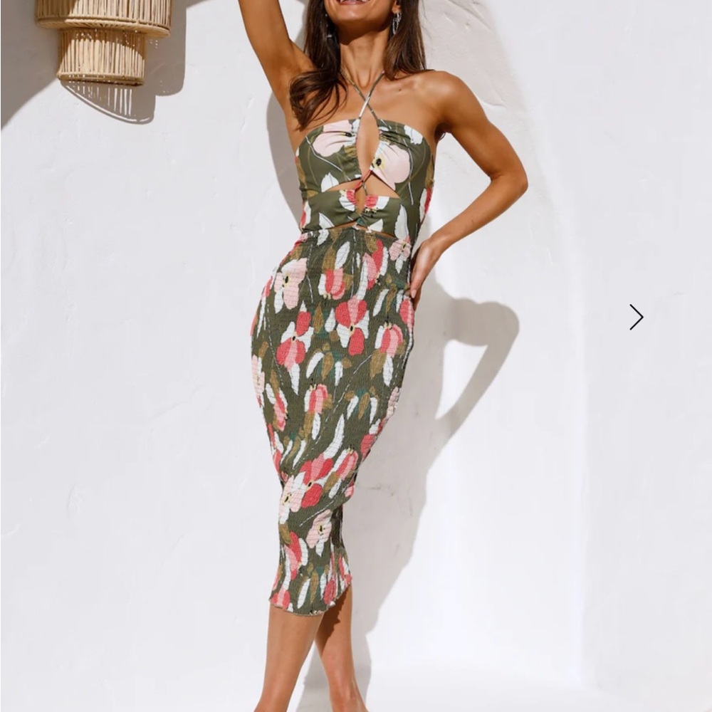 Hello Molly Pink and Green Halter Bodycon Dress